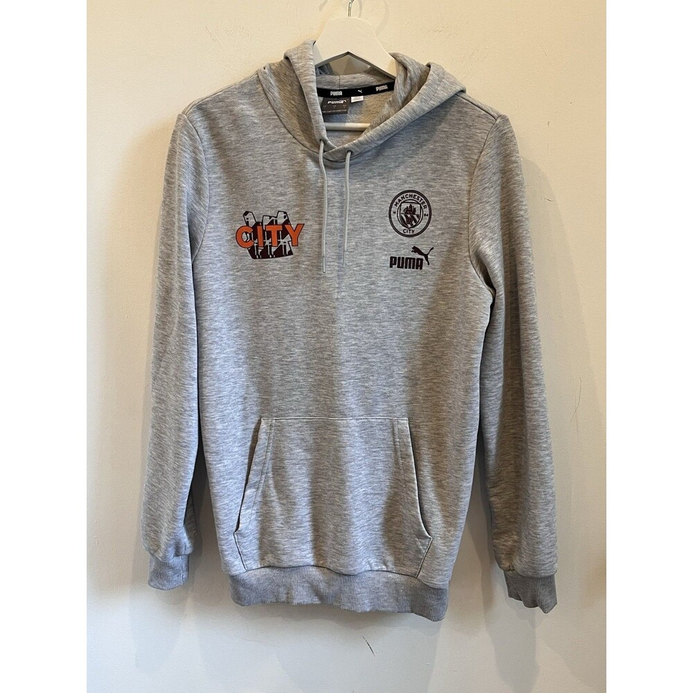 Puma Manchester City Graphic Hoodie Sweatshirt Mens Size S Light Grey